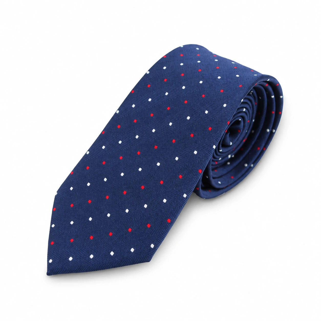 Navy Blue, Red and White Micro Dot Skinny Tie