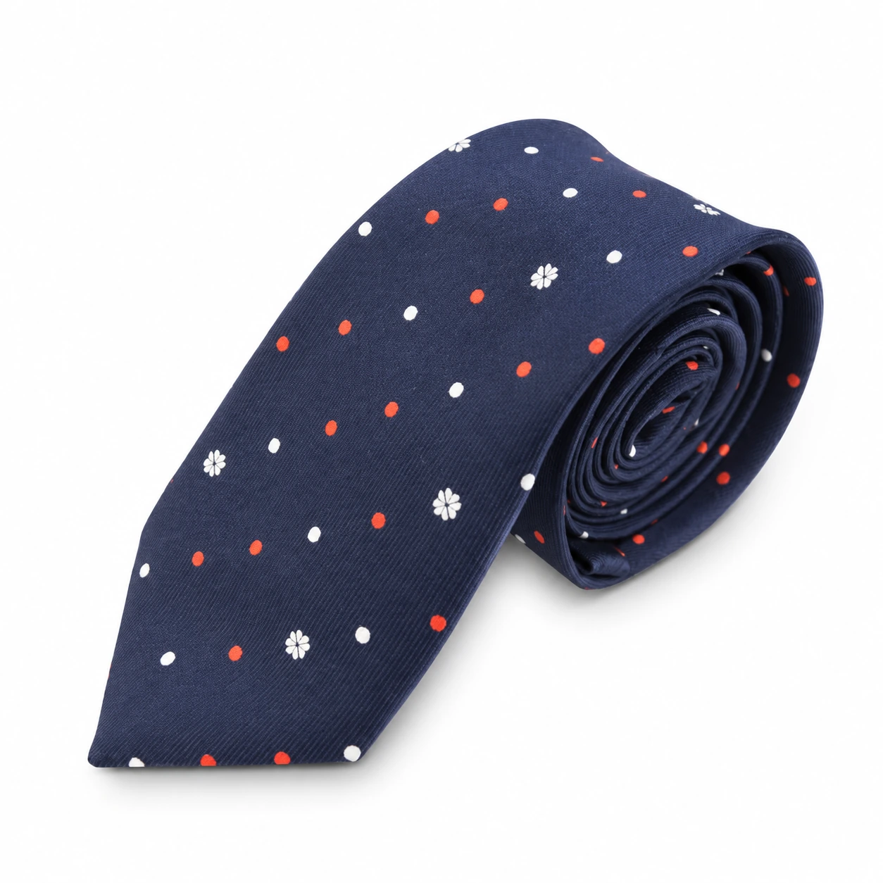 Navy Blue Floral and Polka Dot Skinny Tie