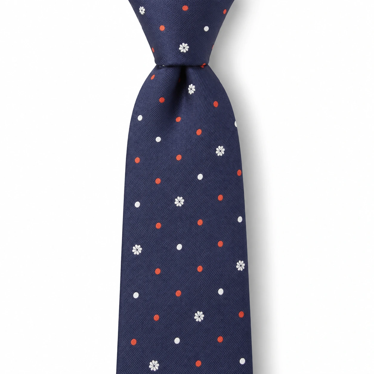 Navy Blue Floral and Polka Dot Skinny Tie