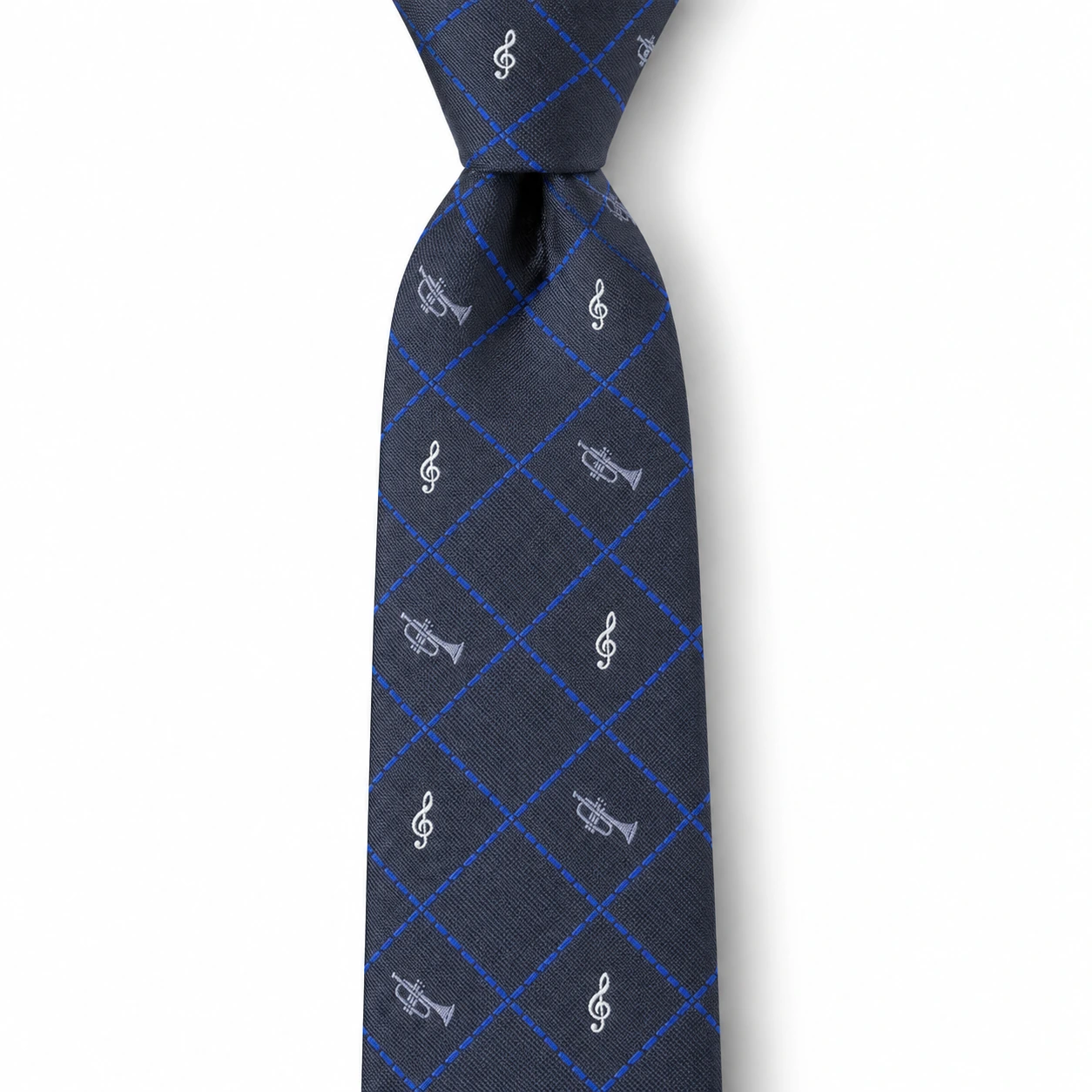 Navy Blue Music Motif Check Skinny Tie