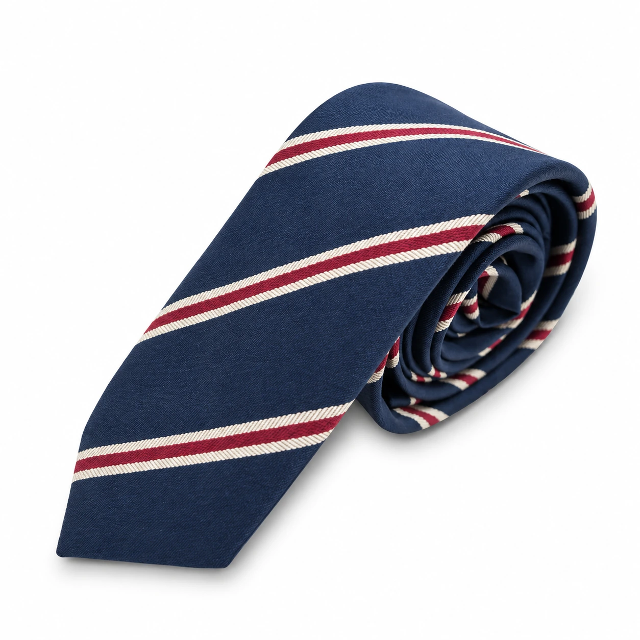 Navy Blue, Red and White Striped Skinny Tie