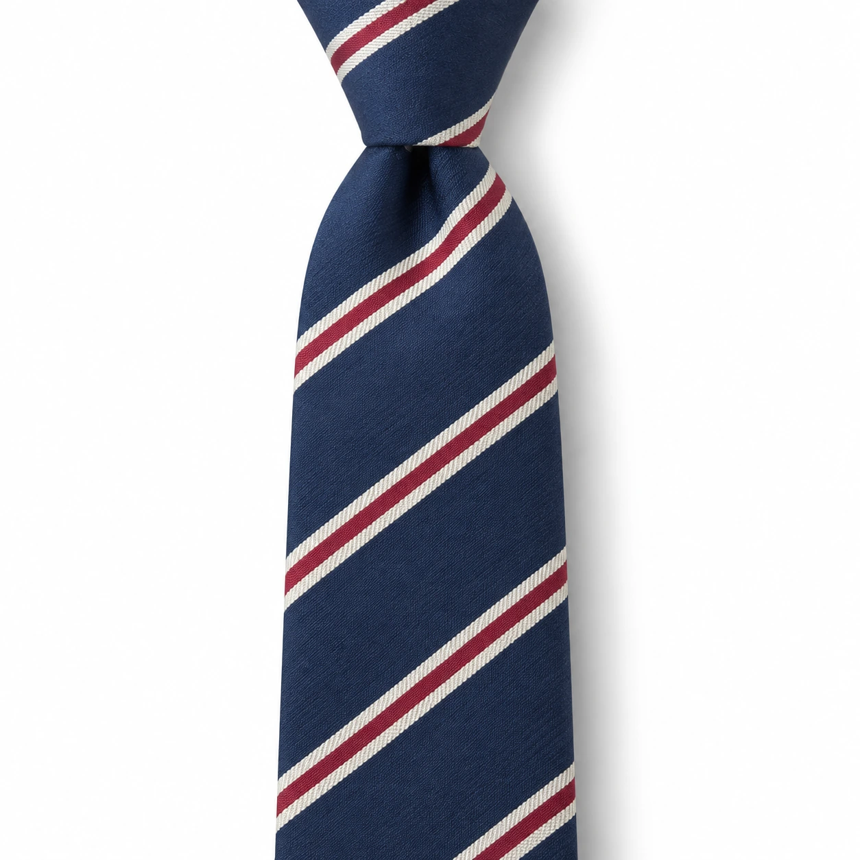 Navy Blue, Red and White Striped Skinny Tie