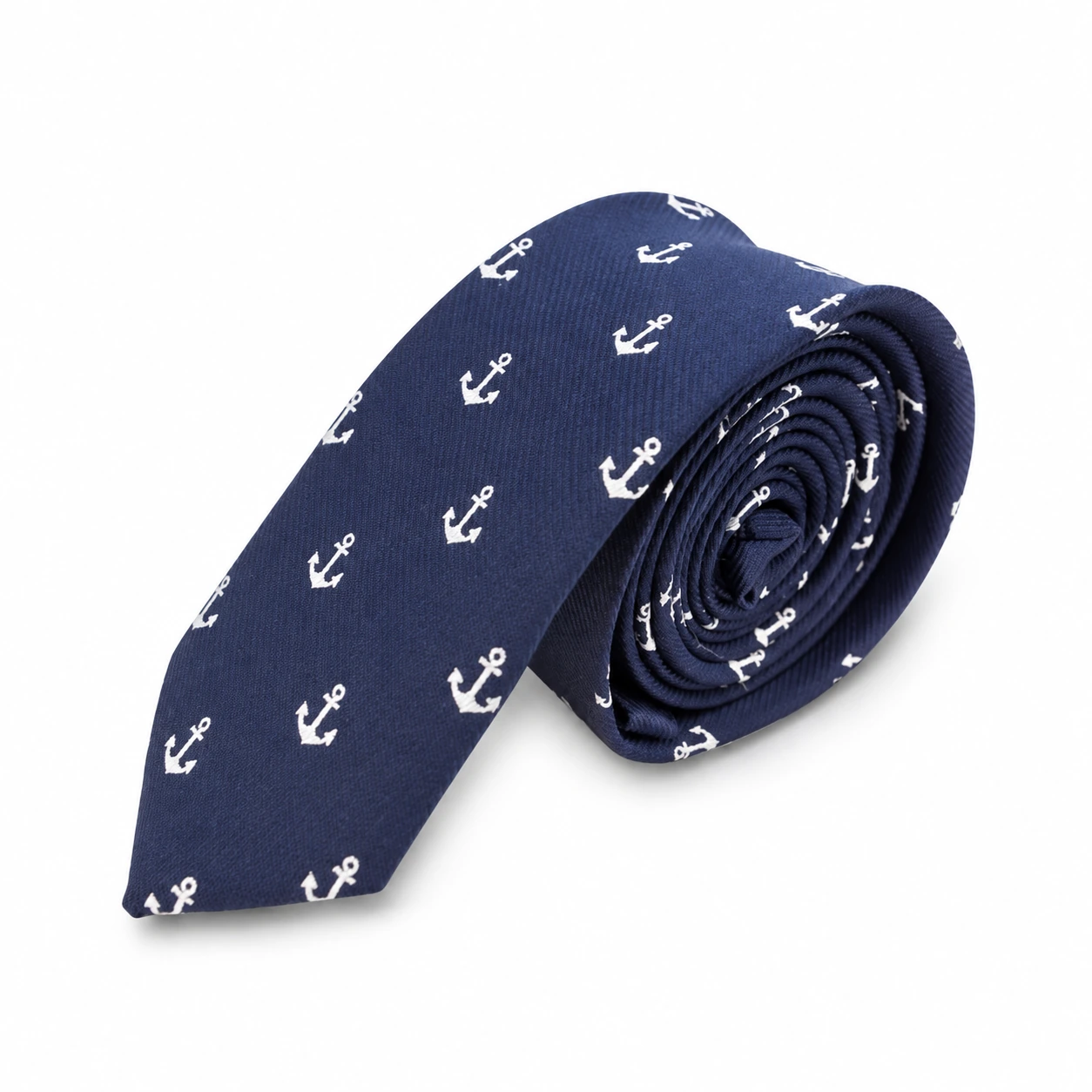 Navy Blue and White Anchor Skinny Tie