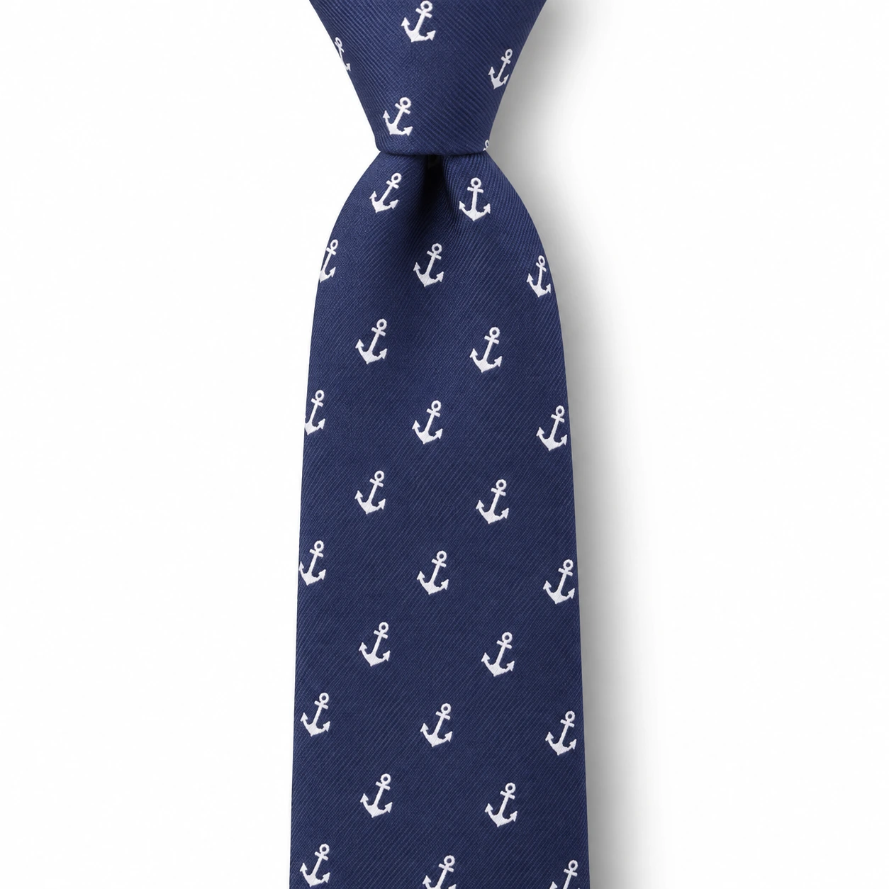 Navy Blue and White Anchor Skinny Tie