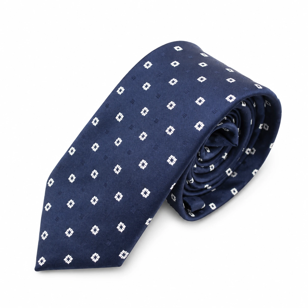 Navy Blue and White Small Diamond Skinny Tie