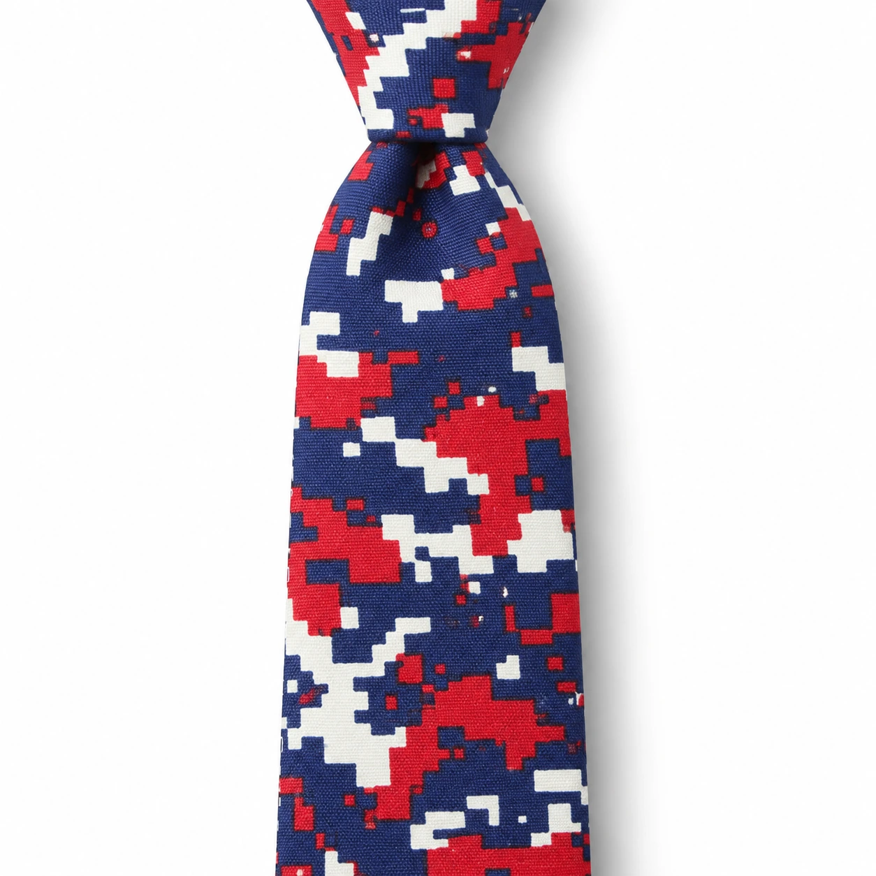 Navy, Red and White Pixel Camouflage Skinny Tie