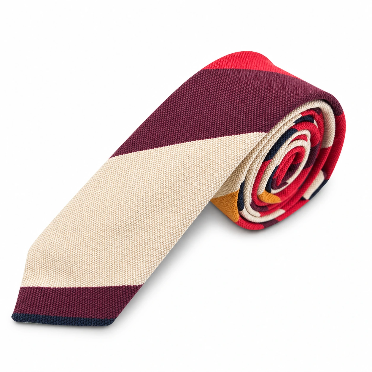Burgundy and Cream Block Stripe Skinny Tie