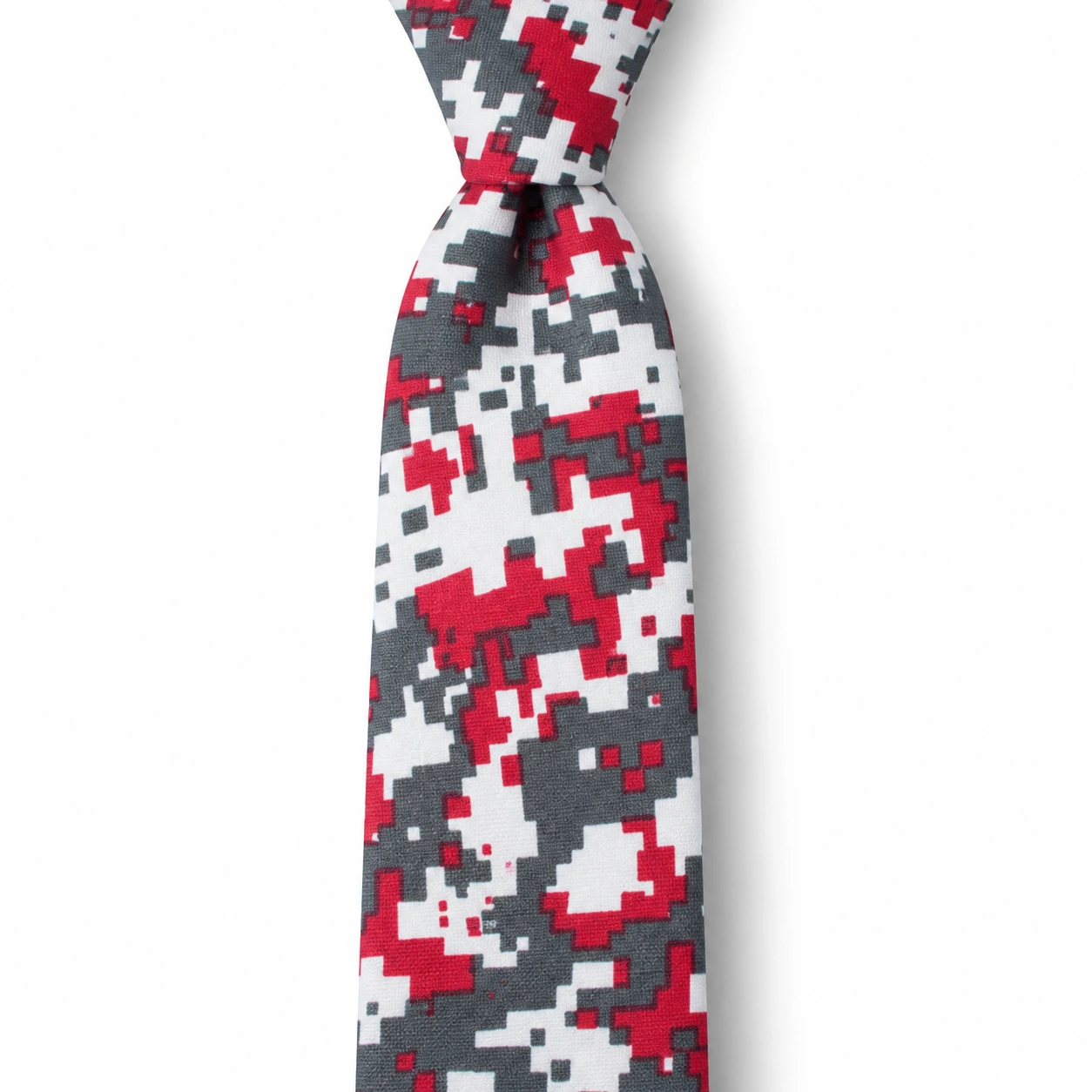 Gray, Red and White Pixel Camouflage Skinny Tie