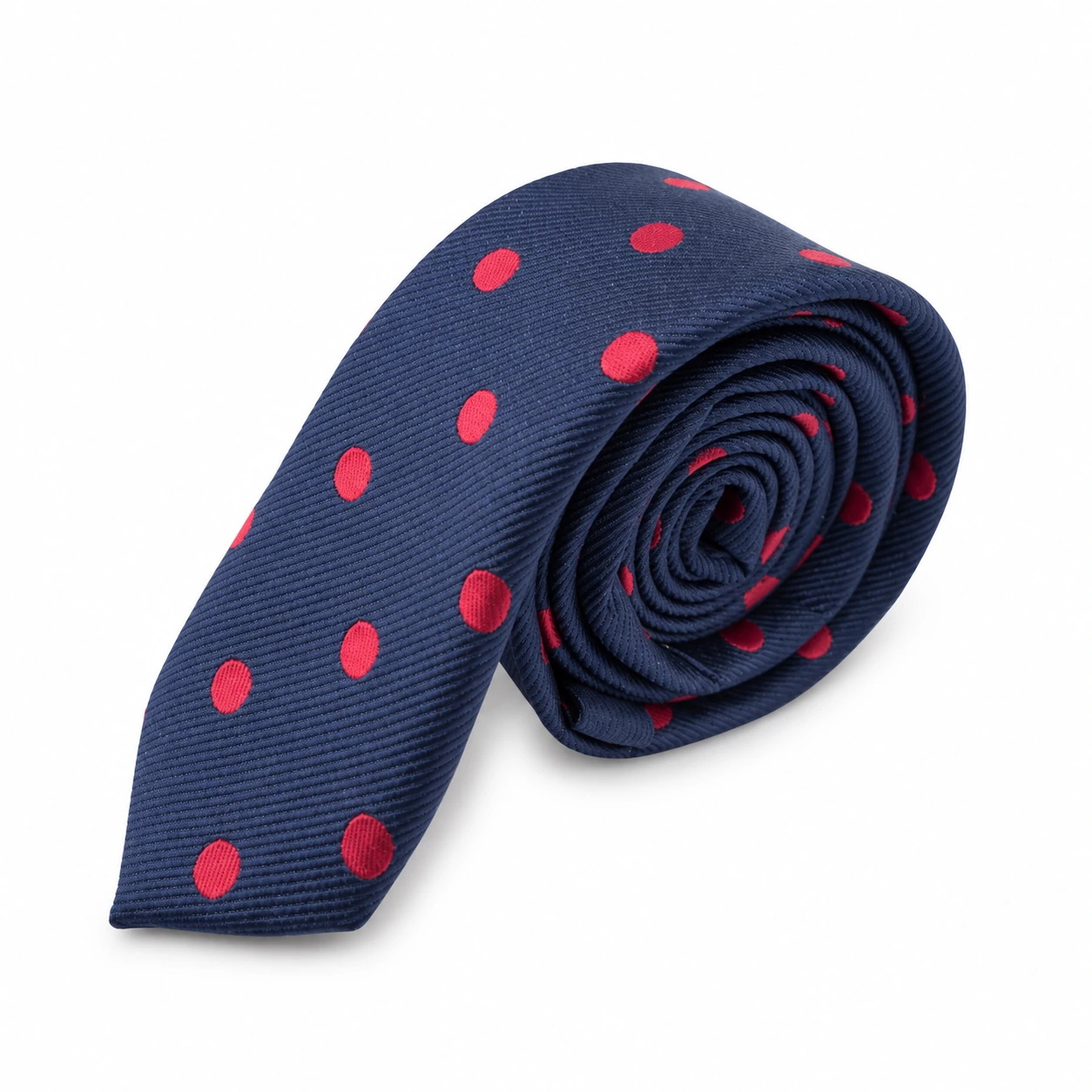 Navy Blue and Red Polka Dot Skinny Tie