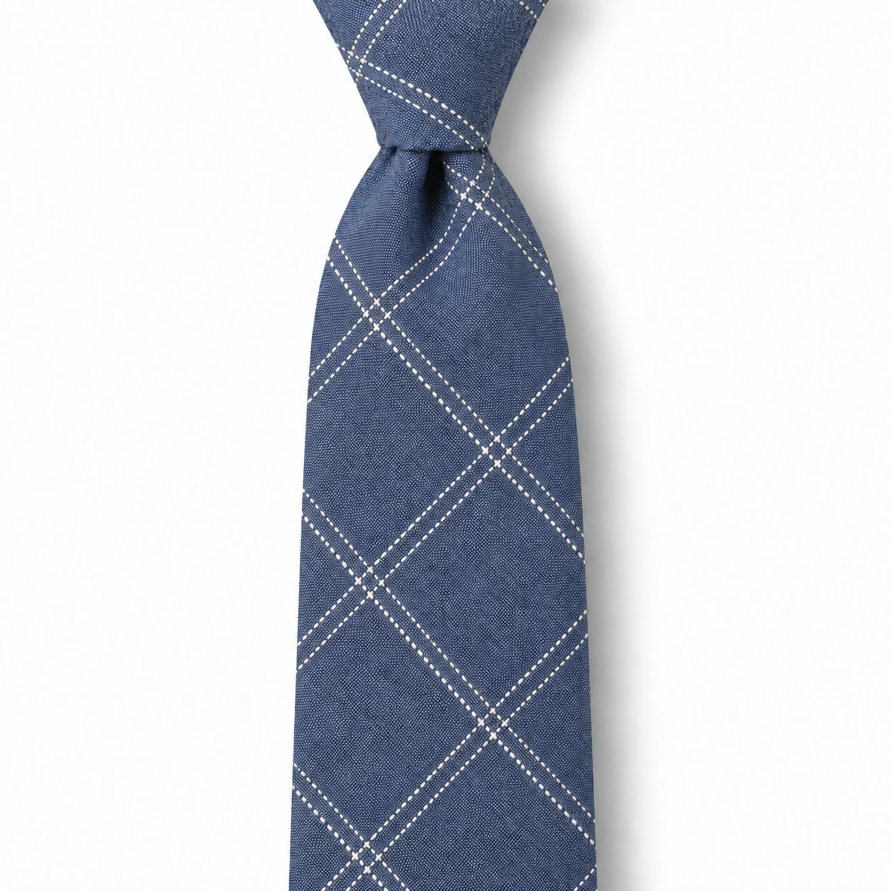 Denim Blue and White Windowpane Skinny Tie