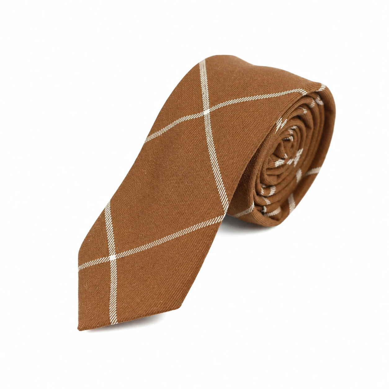 Brown and Cream Windowpane Skinny Tie