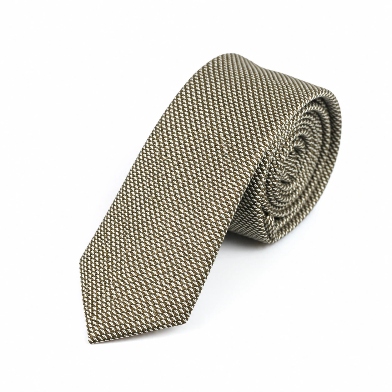 Corbata estrecha con microestampado marrón y crema