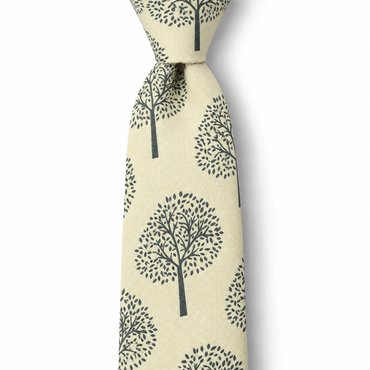 Cream and Gray Tree Motif Skinny Tie