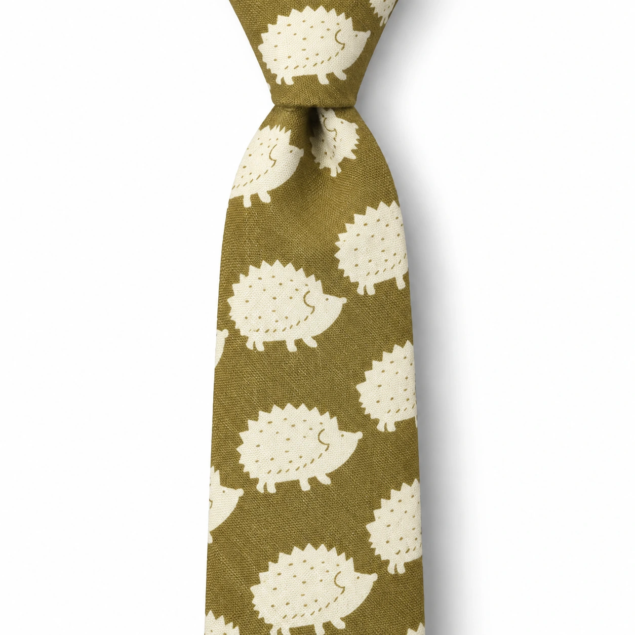 Olive and Cream Hedgehog Motif Skinny Tie