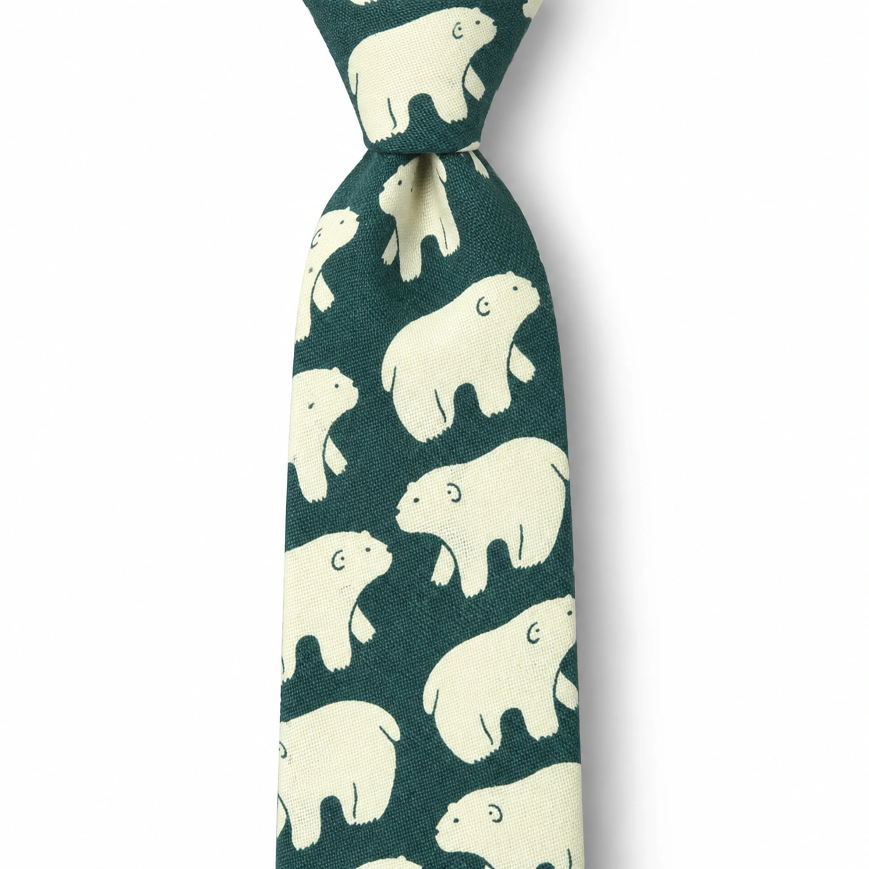 Dark Green and Cream Bear Motif Skinny Tie