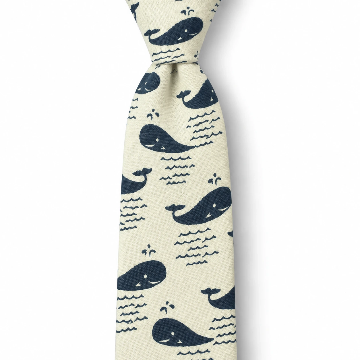 Cream and Navy Whale Motif Skinny Tie