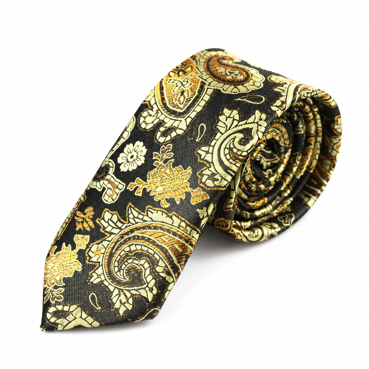 Black and Gold Ornate Paisley Skinny Tie