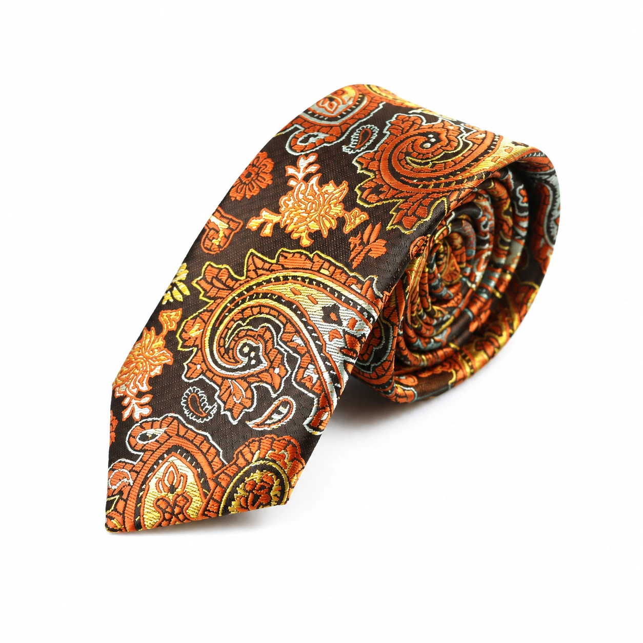 Dark Orange and Black Paisley Skinny Tie