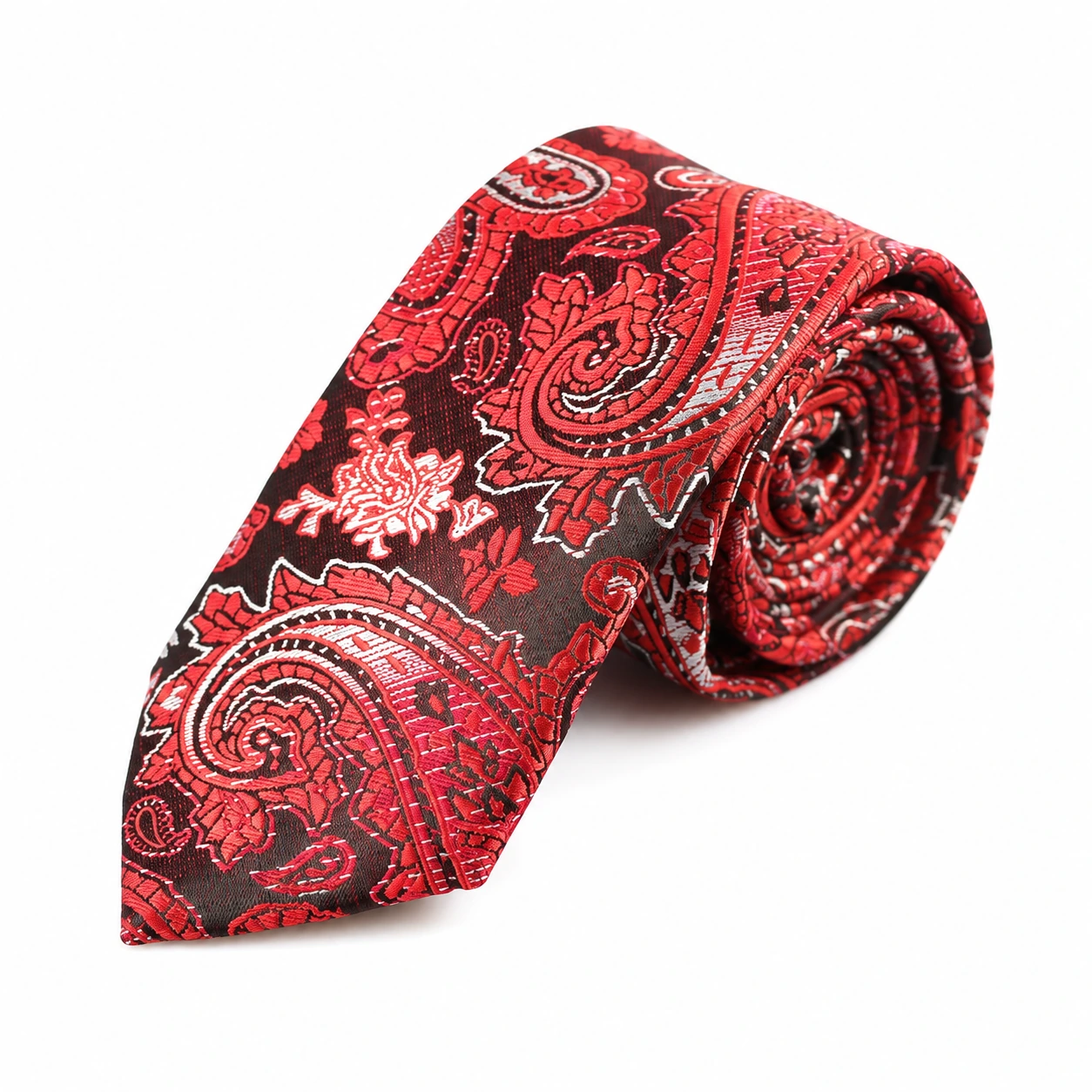 Red and Charcoal Paisley Skinny Tie