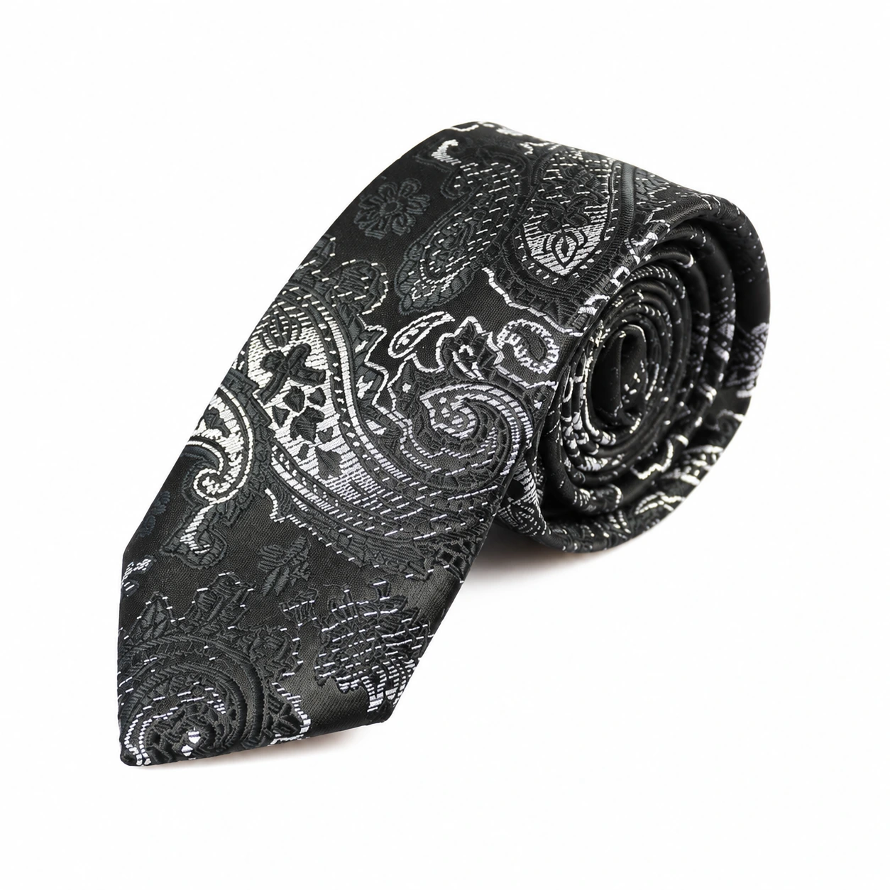 Black and Gray Paisley Skinny Tie