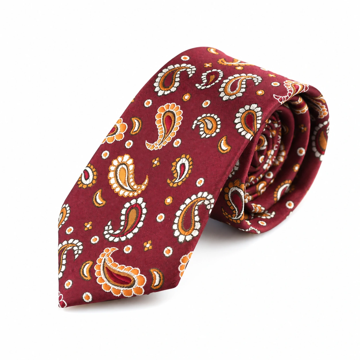 Burgundy and Gold Small Paisley Skinny Tie