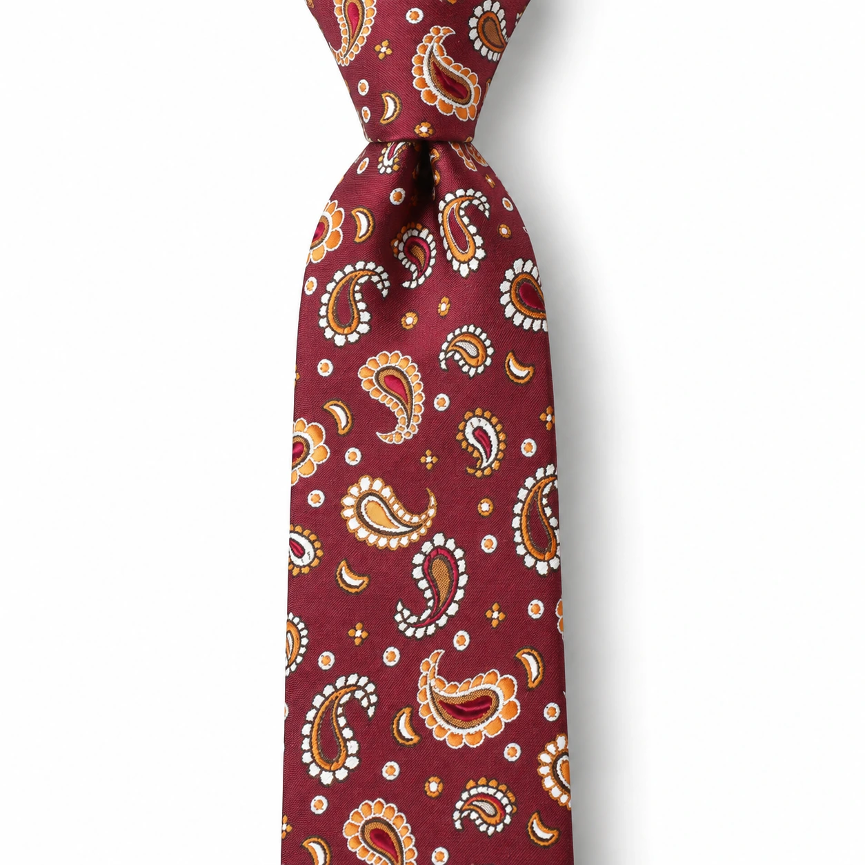 Burgundy and Gold Small Paisley Skinny Tie