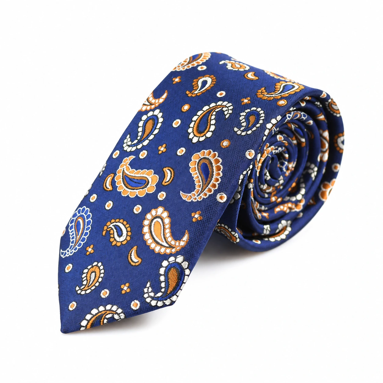 Royal Blue and Gold Small Paisley Skinny Tie
