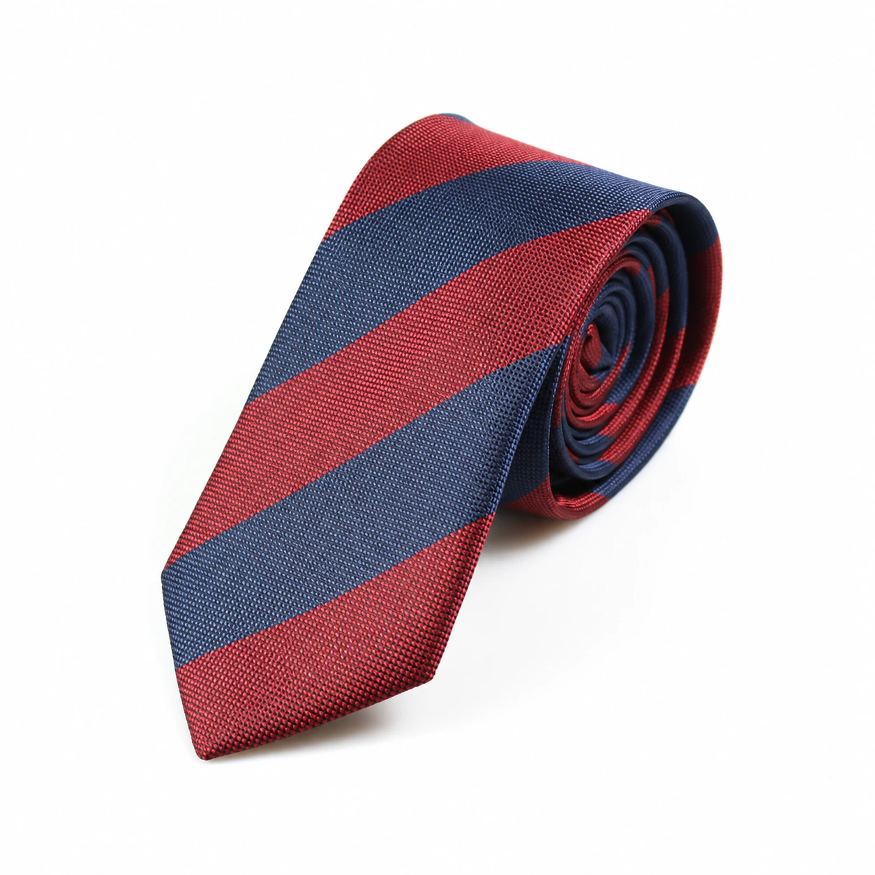 Navy and Burgundy Broad Stripe Skinny Tie