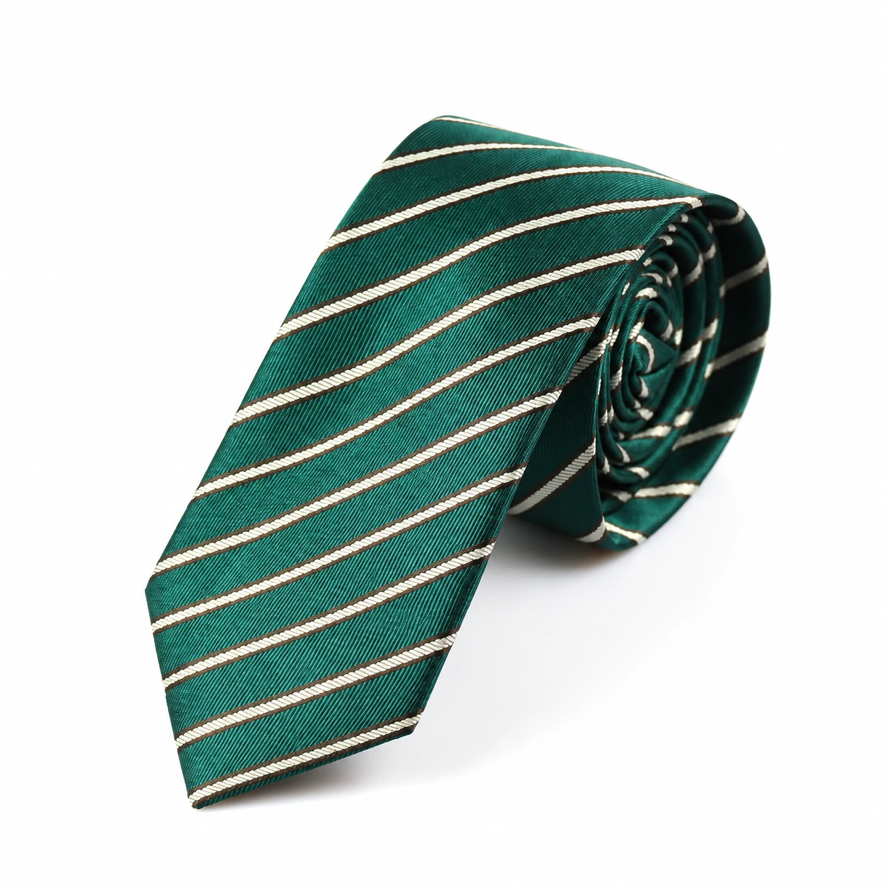 Green and Cream Double Stripe Skinny Tie