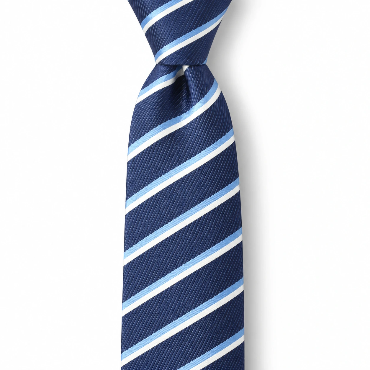 Navy, Light Blue and White Striped Skinny Tie