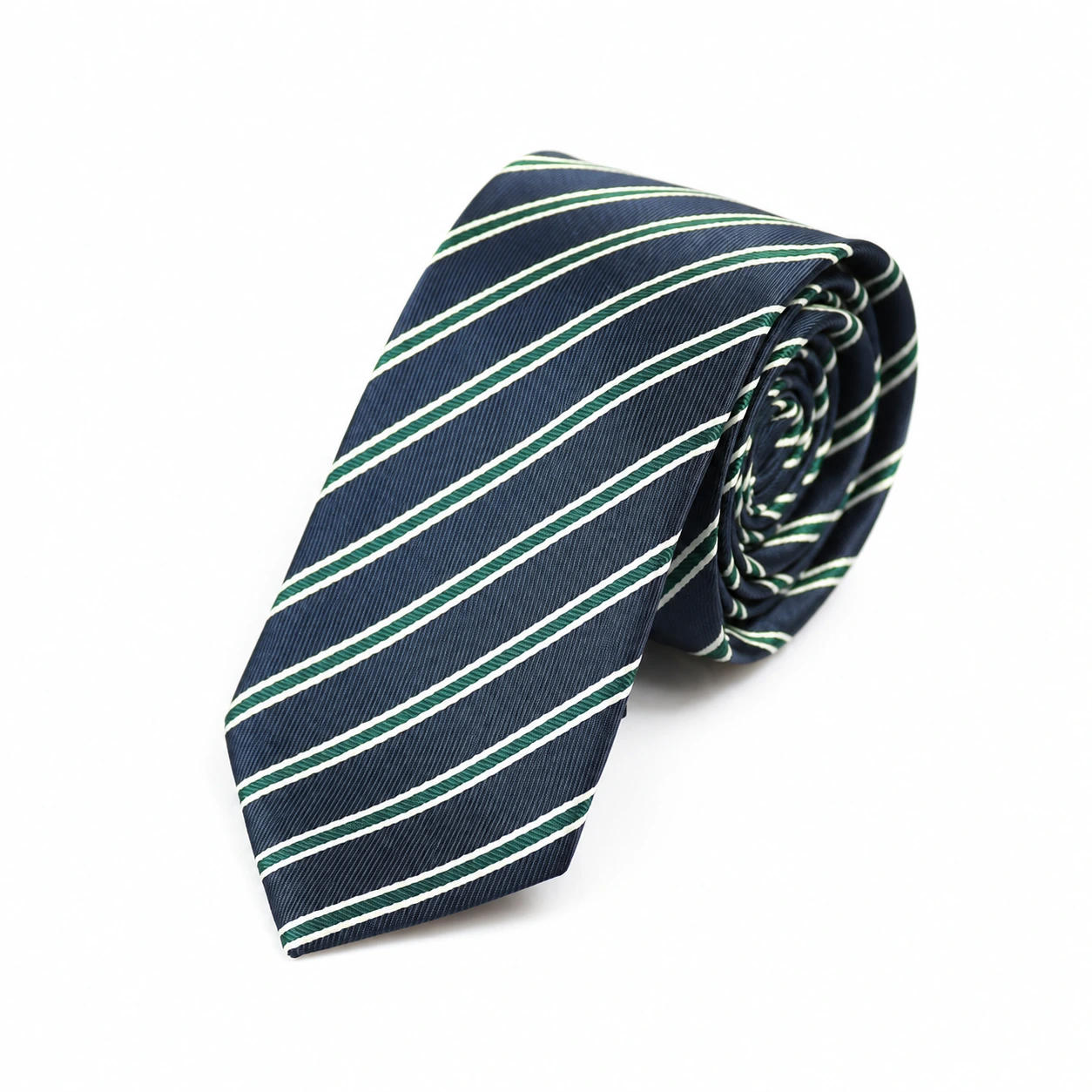 Dark Navy, Mint and White Striped Skinny Tie