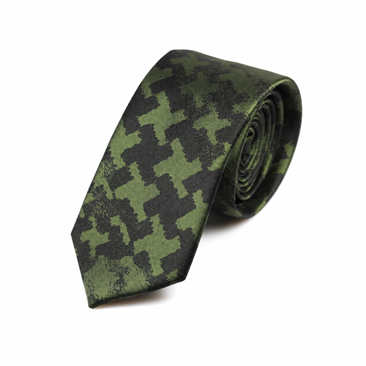 Olive and Charcoal Geometric Cross Skinny Tie
