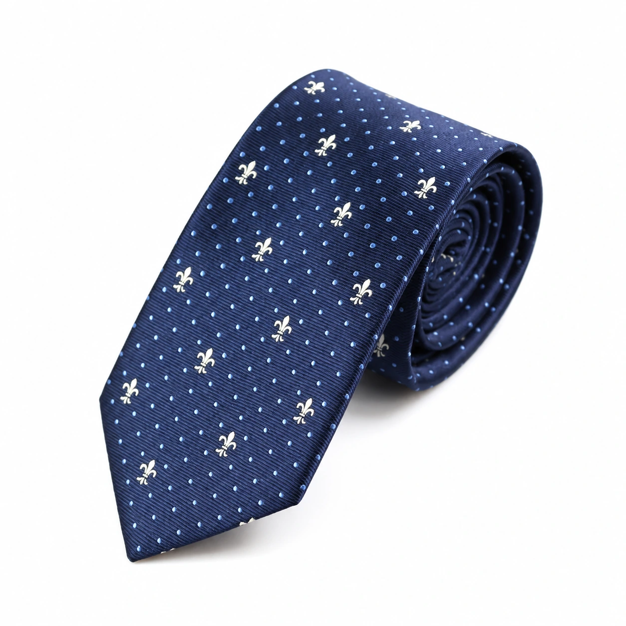 corbata estrecha con estampado de estrellas y lunares en azul marino y blanco