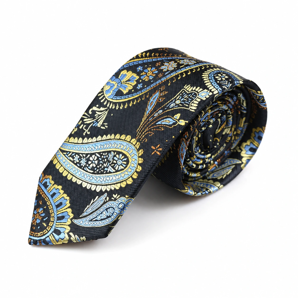Black and Light Blue Ornate Paisley Skinny Tie