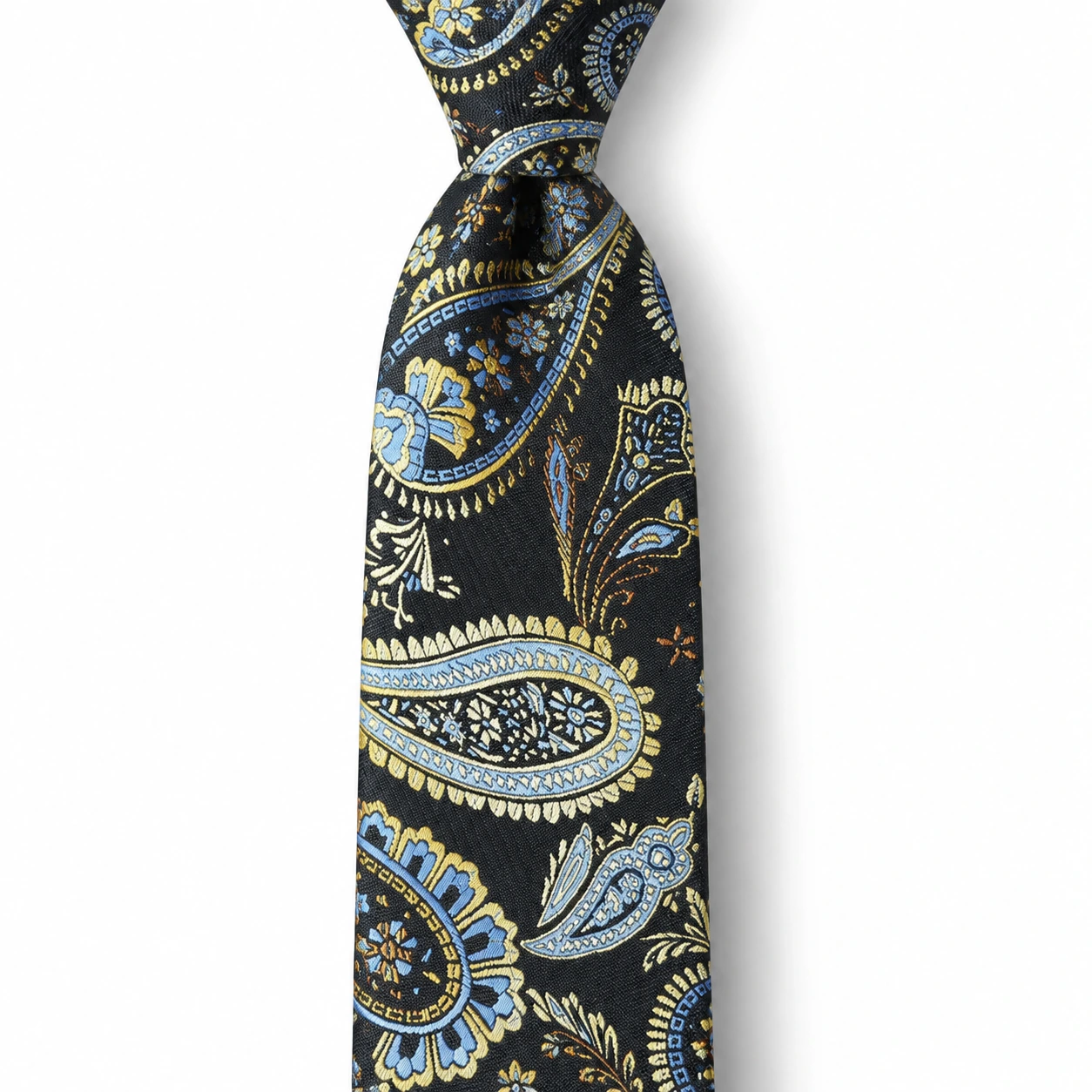 Black and Light Blue Ornate Paisley Skinny Tie