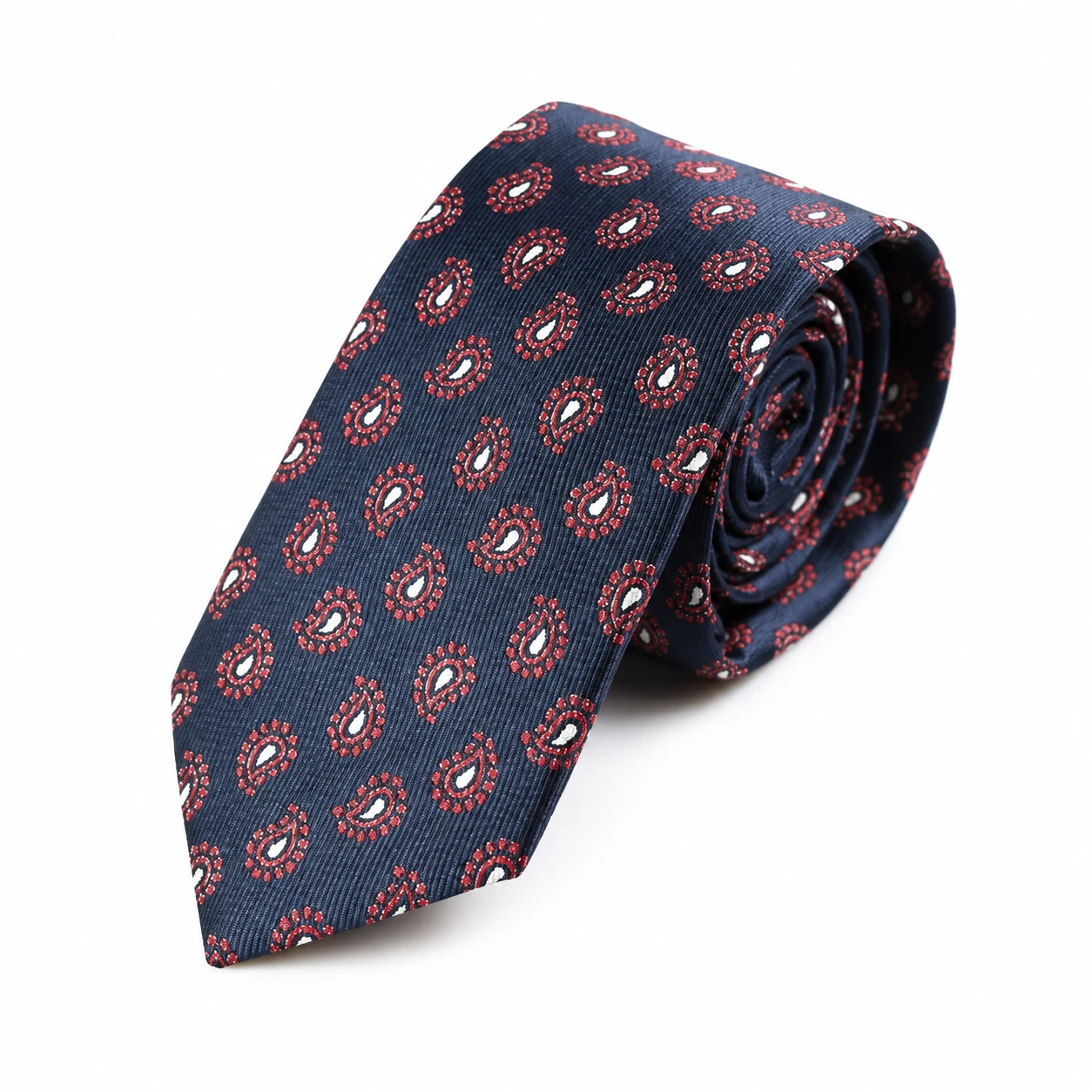 Navy, Red and White Floral Medallion Skinny Tie