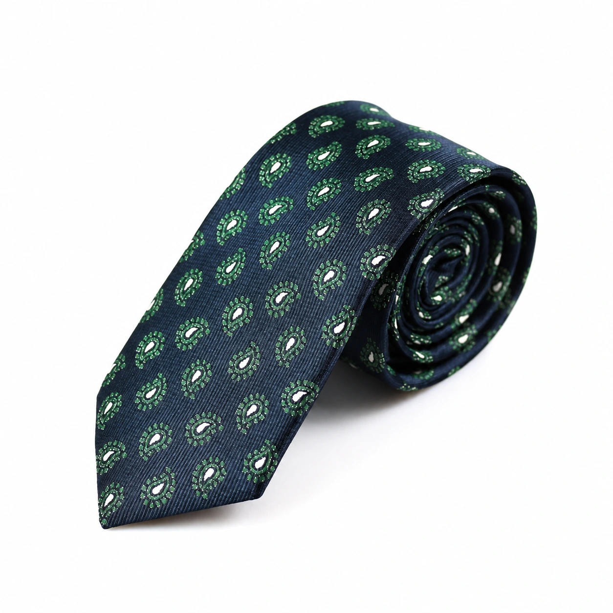 Navy and Green Floral Medallion Skinny Tie