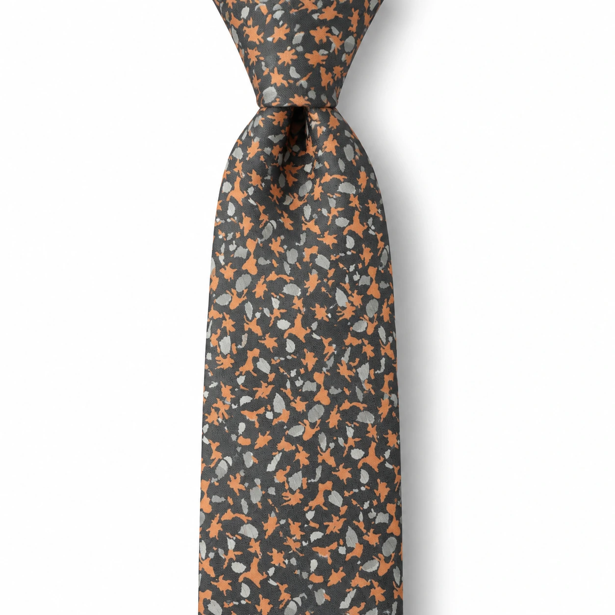 Gray and Orange Leaf Print Skinny Tie