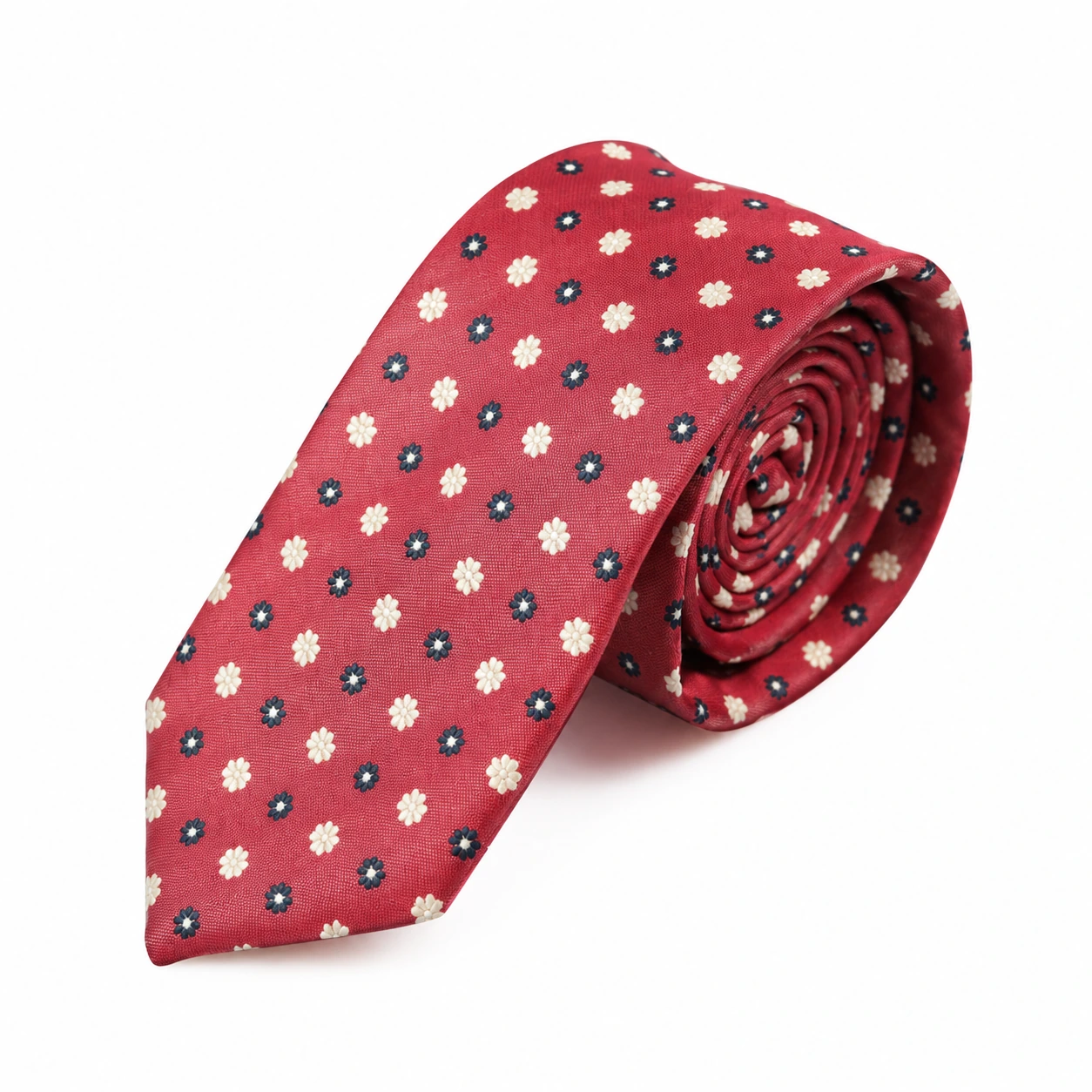 Coral Red and Cream Small Floral Skinny Tie