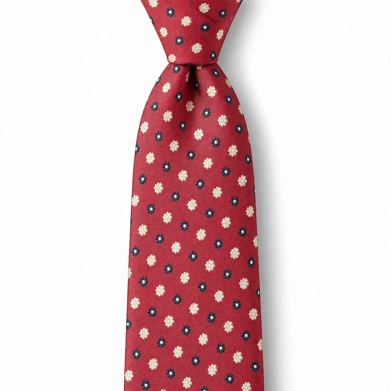 Coral Red and Cream Small Floral Skinny Tie