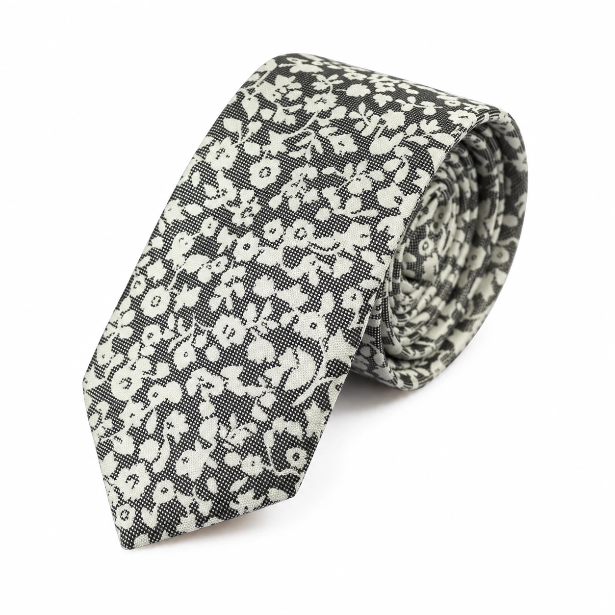 Gray and Cream Small Floral Skinny Tie