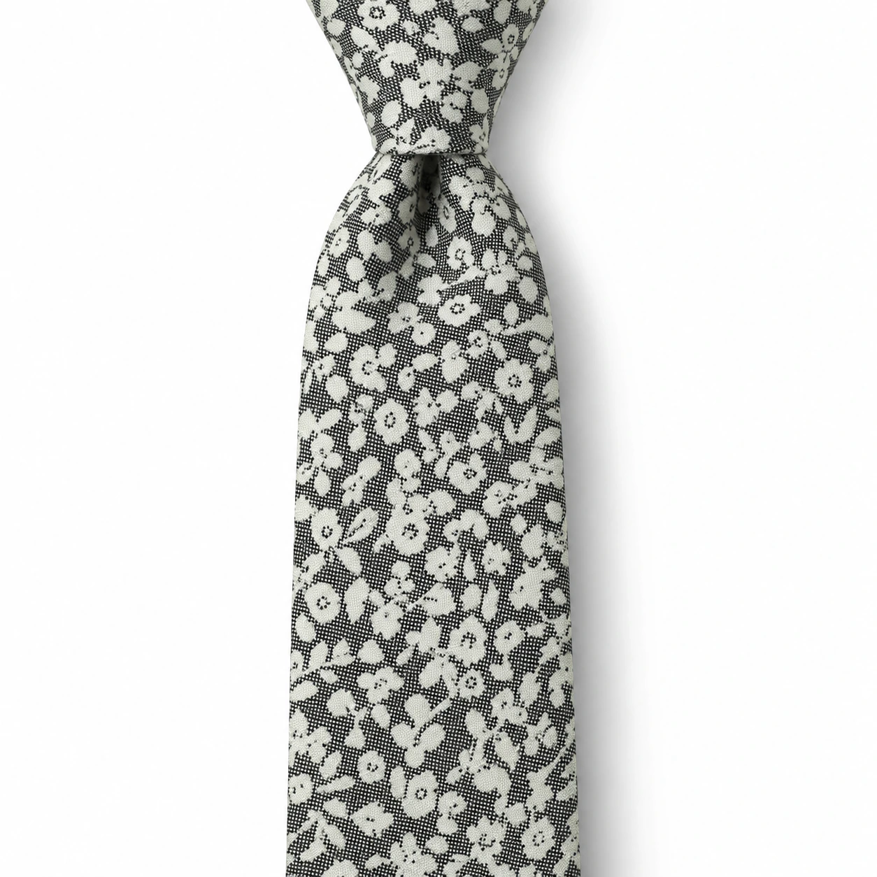 Gray and Cream Small Floral Skinny Tie