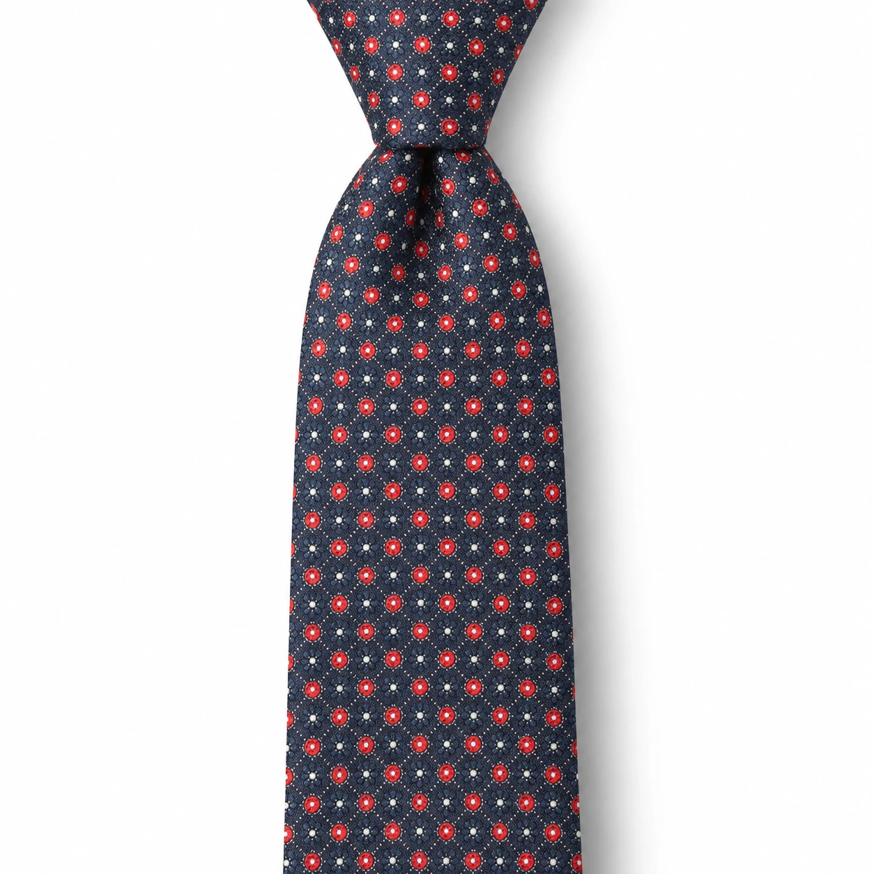 Navy, Red and White Diamond Grid Skinny Tie