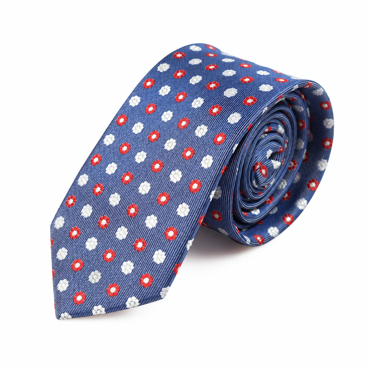 Blue, Red and White Small Floral Skinny Tie