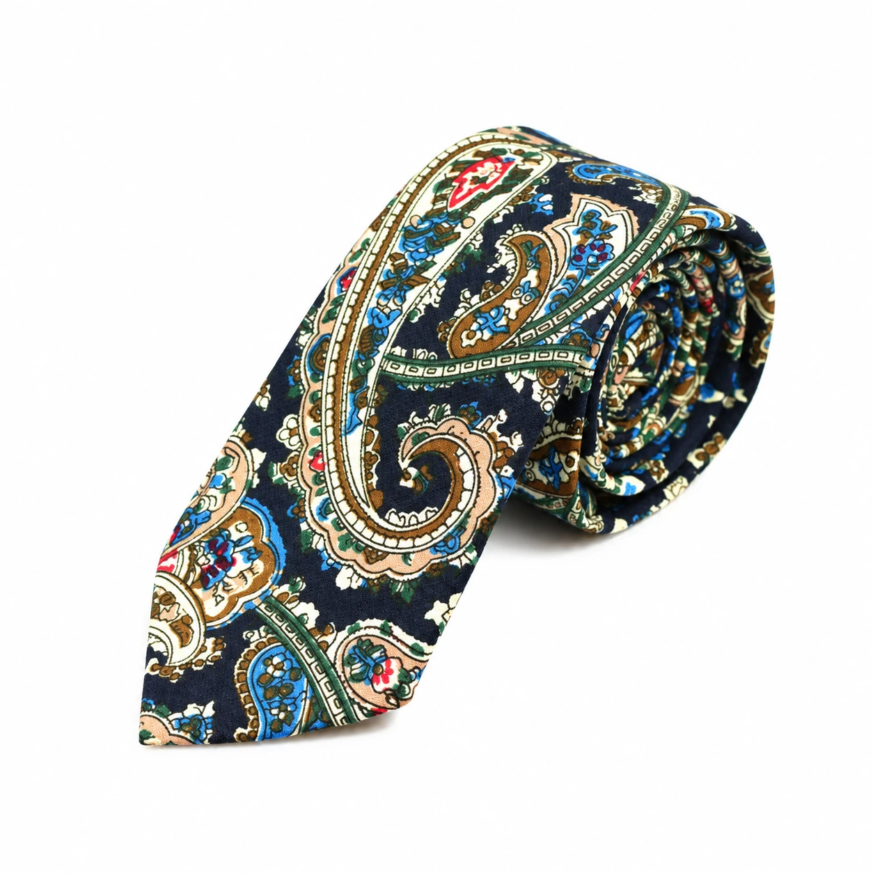 Navy and Gold Ornate Paisley Skinny Tie