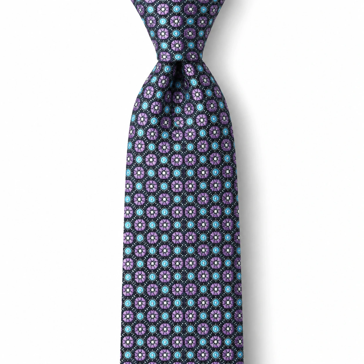 Navy and Lavender Small Medallion Skinny Tie