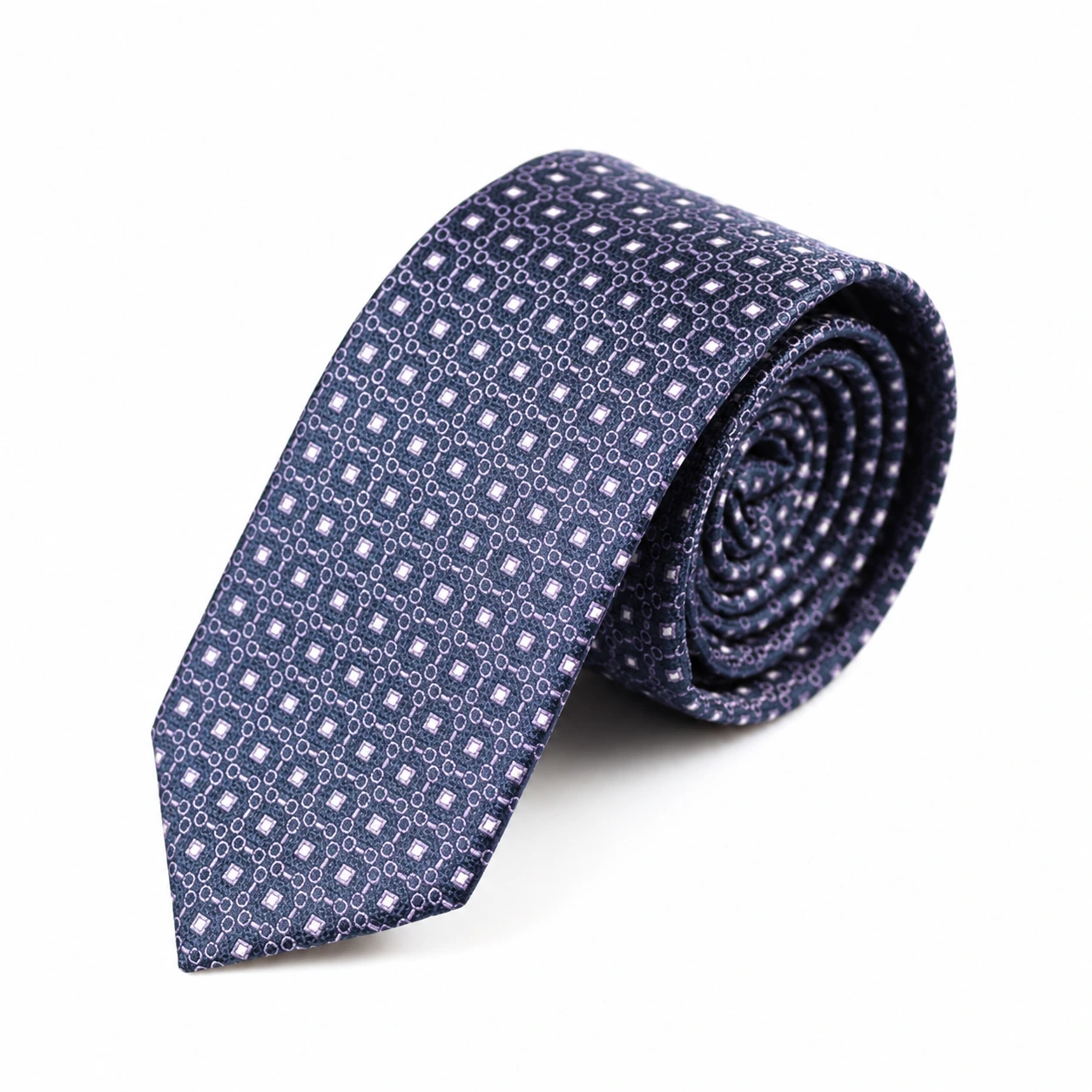 corbata estrecha geométrica pequeña azul pizarra y blanca