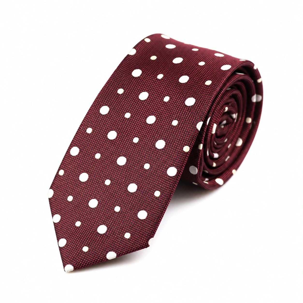Burgundy and White Polka Dot Skinny Tie
