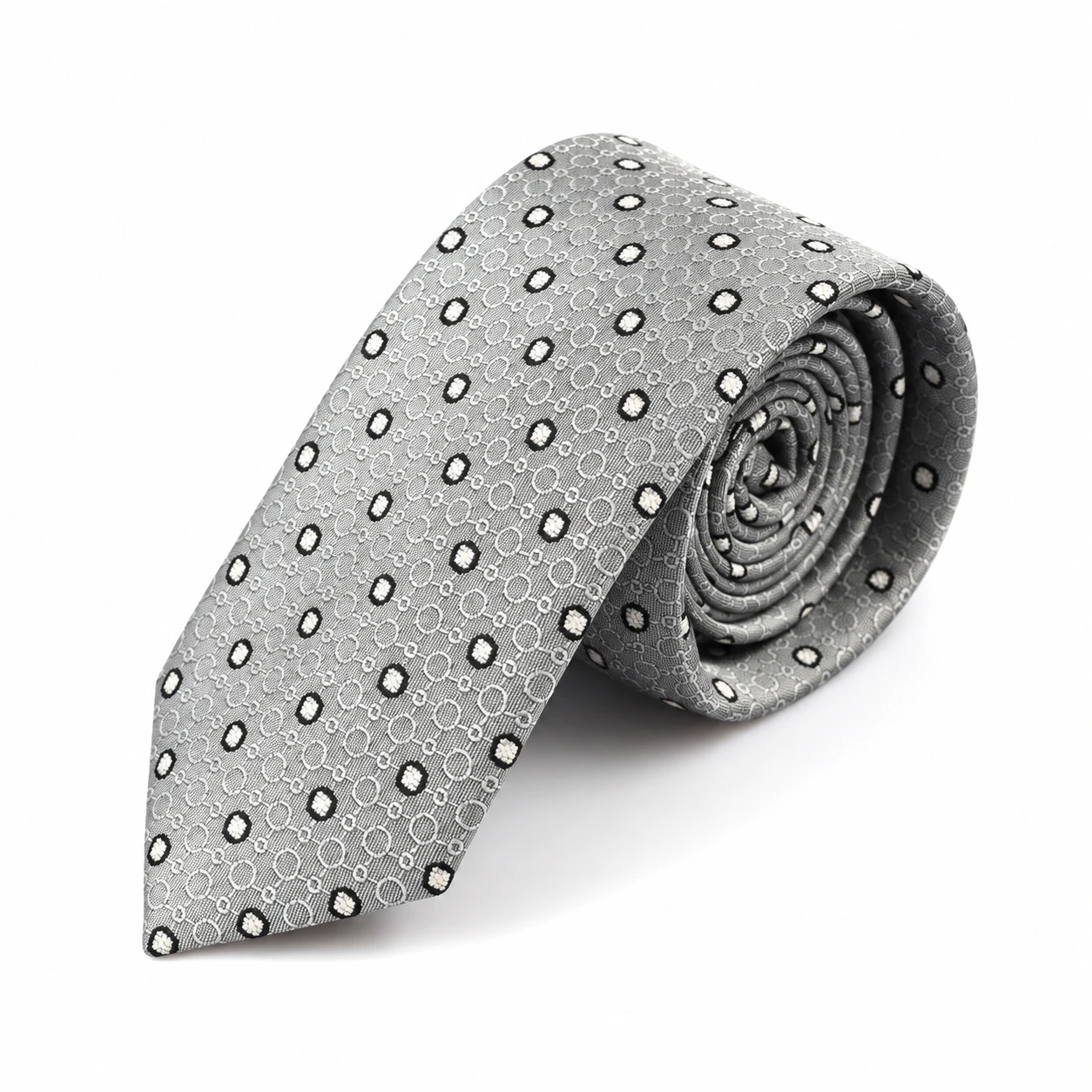 corbata estrecha con estampado de círculos gris y negro