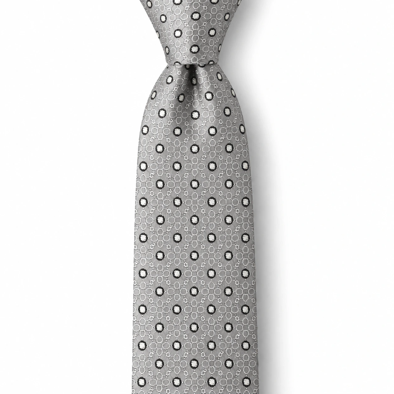 Gray and Black Circle Pattern Skinny Tie